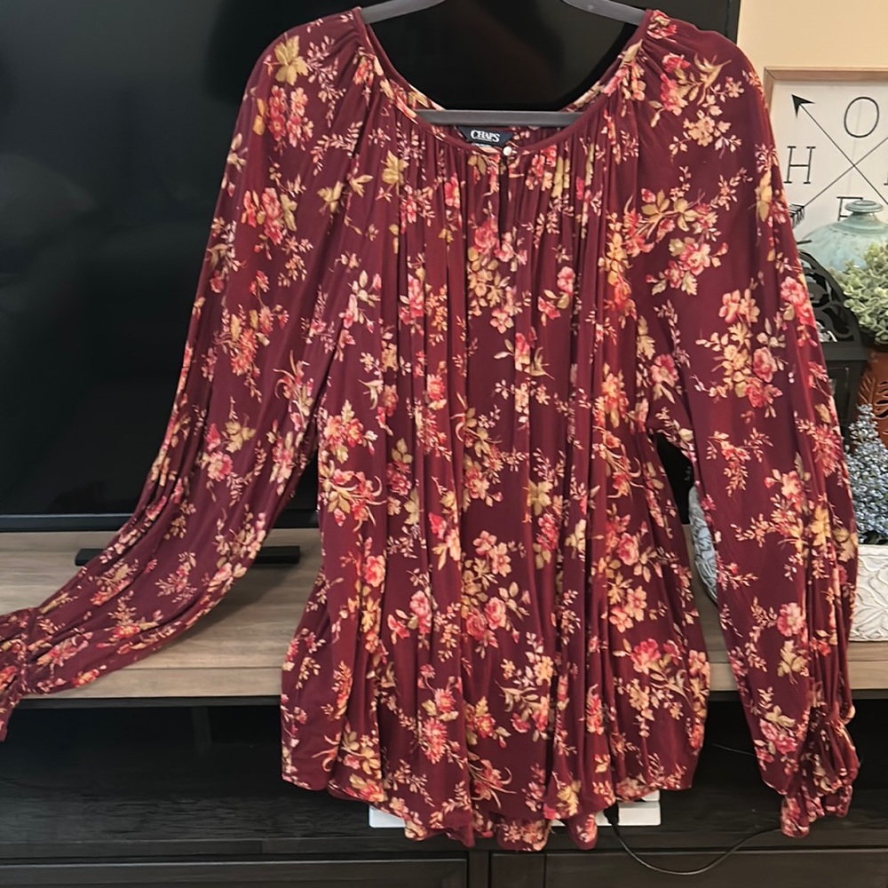 Chaps Red Floral Blouse